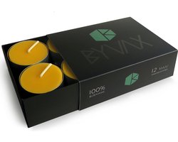 Bijenwas MAXI Waxinelichtjes in doos | 12 stuks | 100% Zuiver Bijenwas | Brandduur 8 uur