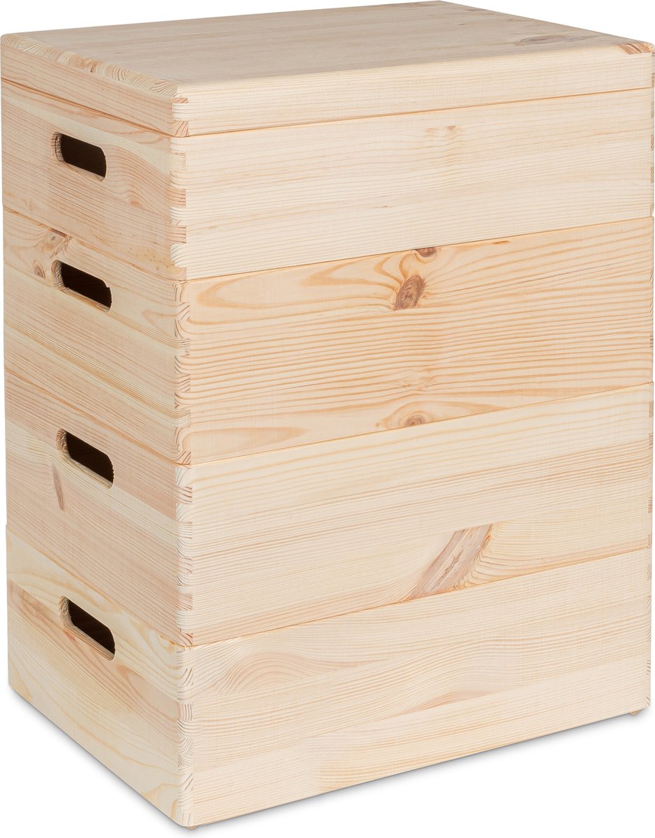 HAUDT® combinatie - 1x kist KIM Midi met klepdeksel 40 x 30 x 13 cm - 3x stapelkist KIM Midi 40 x 30 x 13 cm - naturel - kisten - opslag
