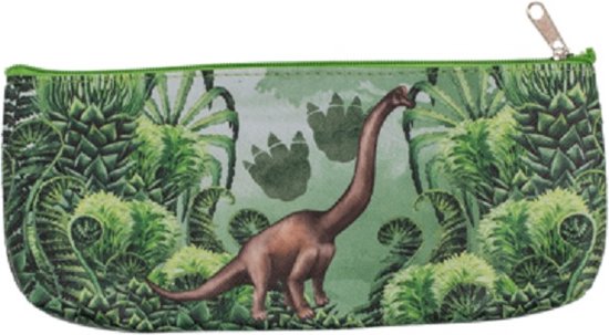 Foto: Een echte dino etui voor school of thuis handig voor potloden pennen gum etc met rits en waterafstotend op de voor en achterkant een afbeelding van een dinosaurus voor uzelf of als cadeau 