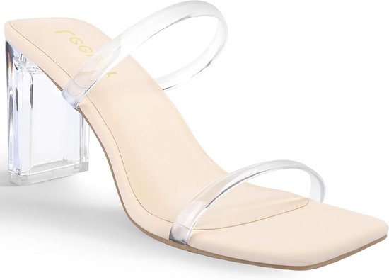 Sandalen lage hak dames Vierkante teen wit zwart naakt riem blokhakken sandalen lage. bol