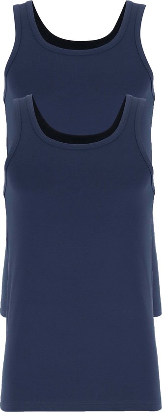 Twee navy blauwe Ten Cate singlets met ronde hals.
