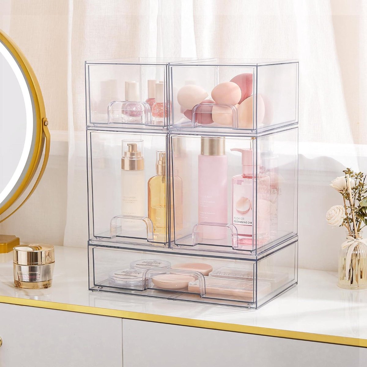 Lot De 4 Tiroirs Empilables En Acrylique Transparent – Organisateur Rangement Maquillage, Bureau, Salle De Bain - 2
