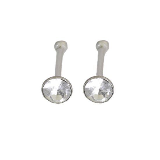Behave – Piercing Nez – Barre en Argent Sterling 925 avec Cristal – 2 mm – lot de 2 pièces