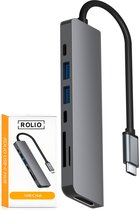 Rolio USB C Hub - 1x HDMI 4K - 2x USB-C - 2x USB-A - 2x Kaartlezer - USB Splitter - Geschikt voor Macbook Pro / Air / Windows / Universeel