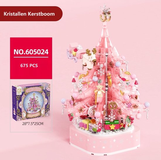 675+ PCS Roze Kristallen Kerstboom Bouwstenen/Lego Compatibel/Verlichting Street View Muziekdoos Gemonteerd Bouwstenen/Kinderspeelgoed/Vakantiegeschenken van Merkloos — afbeelding 4