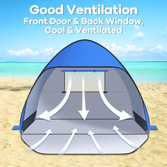 Glymnis Pop-up strandtent, klein voor 1-2 personen/groot voor 3-4 personen, uv-bescherming, strandtent met veranda, draagbare zonneschermtent voor strand, tuin, picknick