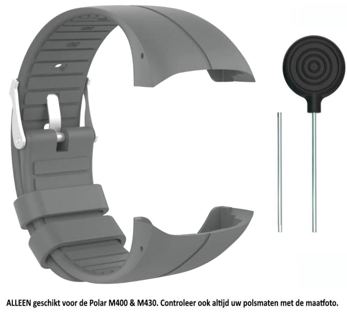 Grijs siliconen horlogebandje geschikt voor de Polar M400 en M430 - Maat: zie maatfoto - horlogeband - polsband - strap - siliconen - kunst rubber - grey