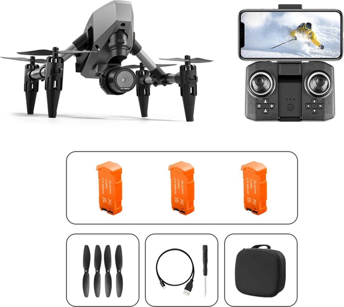 Wildor® Drone - Mini Drone - Luchtfotografie - Quadcopter - 2.4GHz - 3 Batterijen