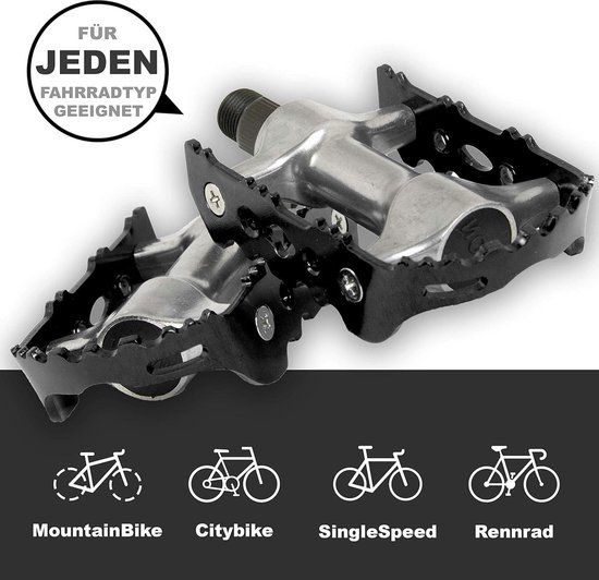 ANSJS 2-in-1 SPD/platte pedalen, CNC aluminium antislip, klikpedalenset voor BMX, MTB, trekking, mountainbike, racefiets, as 9/16 inch