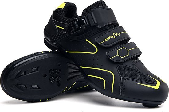 Foto: Rambux fietsschoenen mtb schoenen heren dames zwart geel spd sl spd sm zool race combi wielrenschoenen klikschoenen mountainbike racefiets maat 42