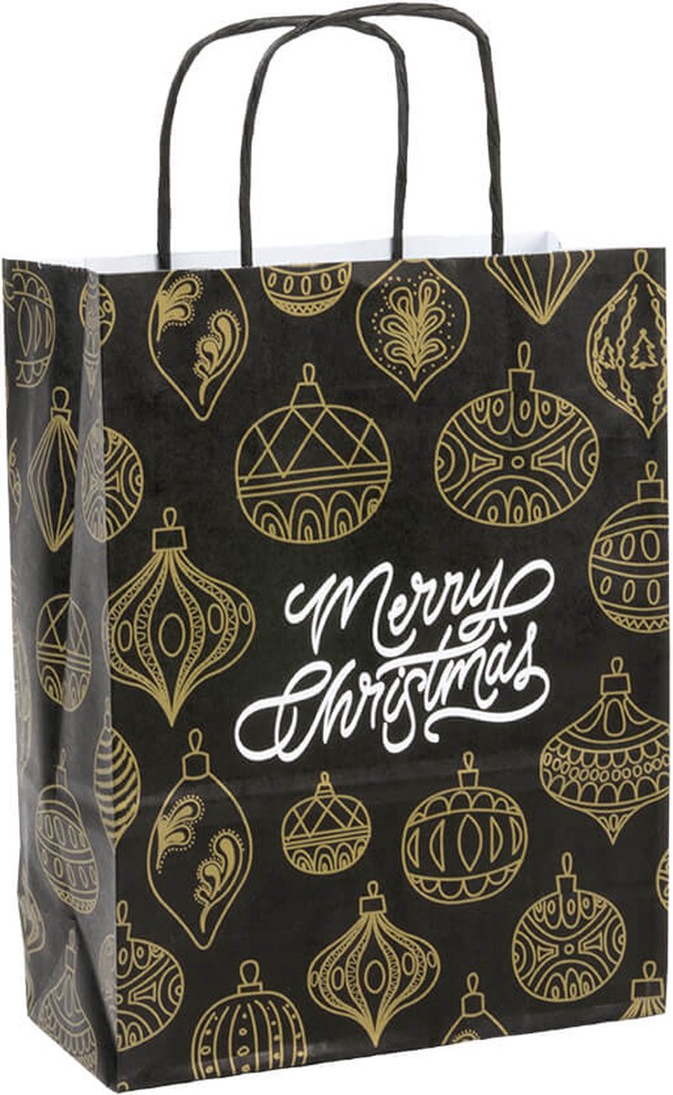 Papieren tasjes 50 stuks Kerst - Zwart en Goud - A5 18x24x8 - Cadeautasjes - Papieren tasjes met handvat - Kersttasje