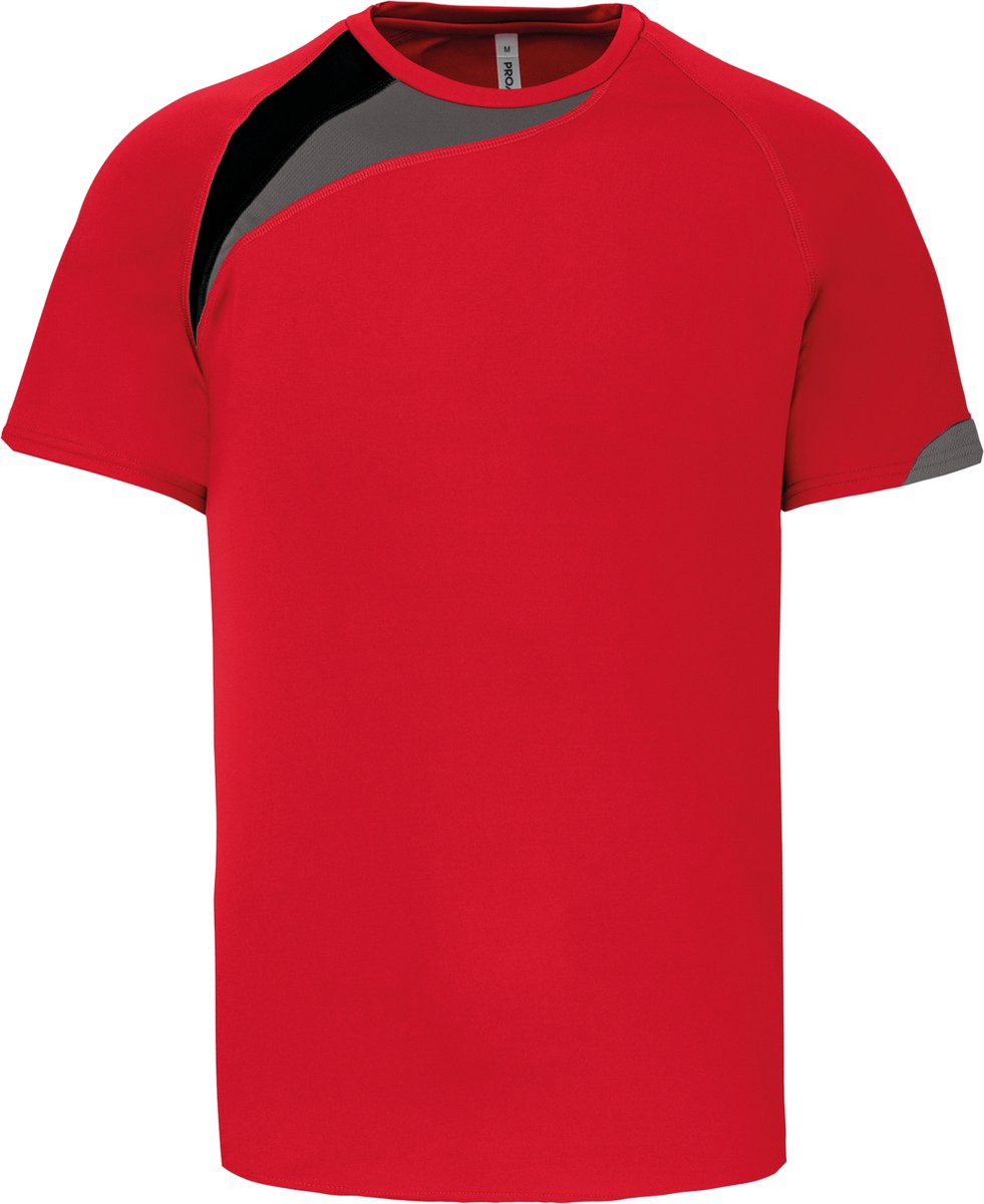 PROACT® Sportshirt korte mouwen kids PA437 - Sporty red/Black/Storm grey - 6/8 years (6/8 ans)