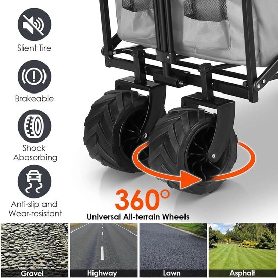Tumex - Bolderkar Opvouwbaar - Bolderkar Kinderenvervoer - Met Verwijderbare Luifel - 115 kg Capaciteit - Offroad Wielen - Grijs van Tumex — afbeelding 2