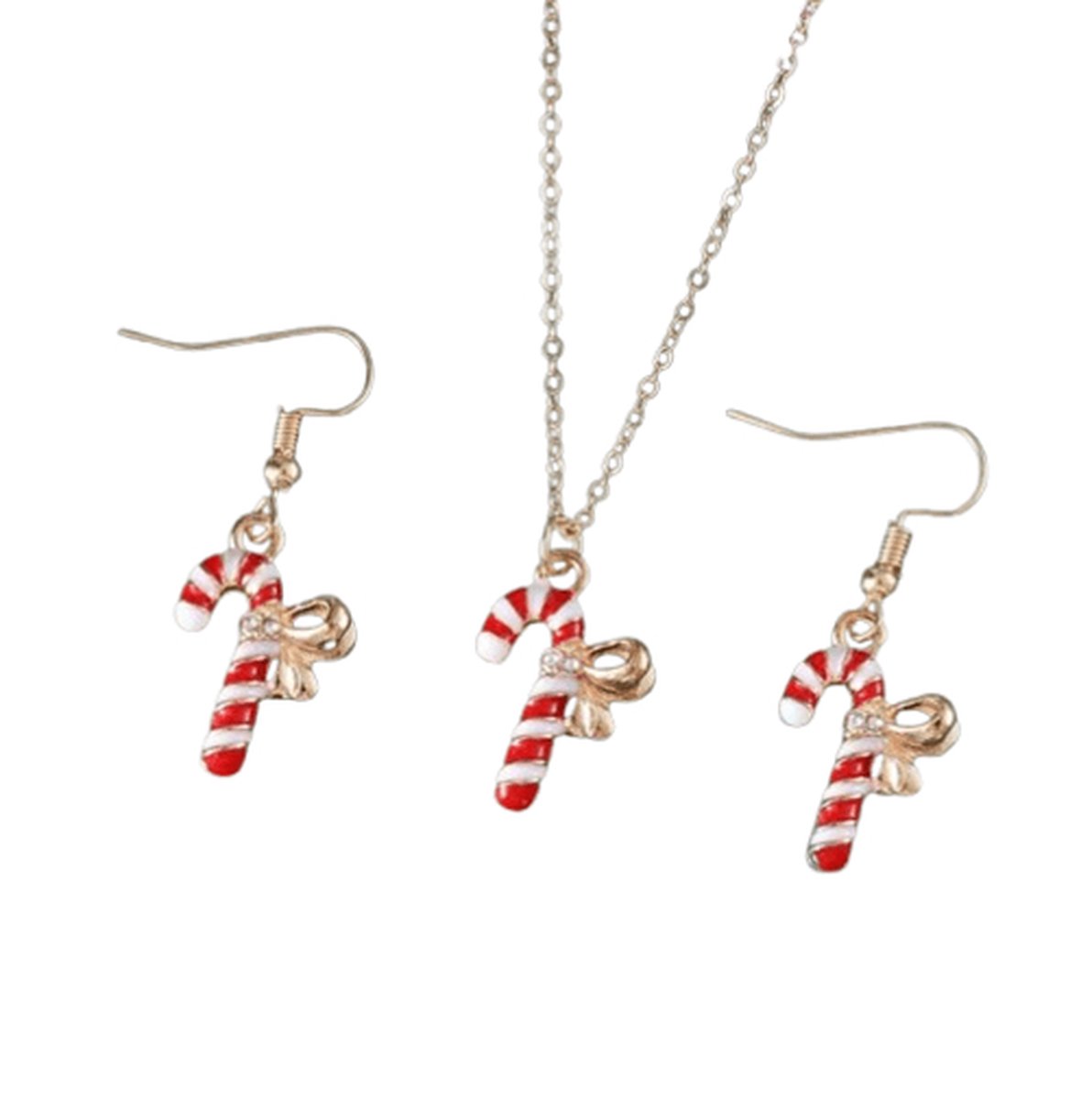 Plux Fashion Zuurstok Sieraden Set - Goud - Sieraden - Ketting - Oorbel - Heren - Dames - Sieraad Set - Kerst Set - Sieraden Cadeau - Jewellery Set - Sock Set - Gouden Ketting Dames - Ketting Met Hanger - Kerst - Candy Cane Set