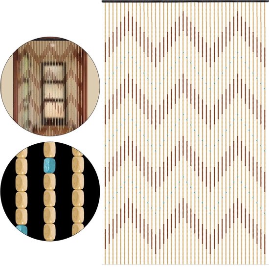 Eszenzics™ Rideau anti-mouches - Rideau de porte de Luxe - Perles de bois et de Bamboe - Look Ibiza - Extra long 90x220 cm - Extra dense 31 brins - Rideau de perles - Marron