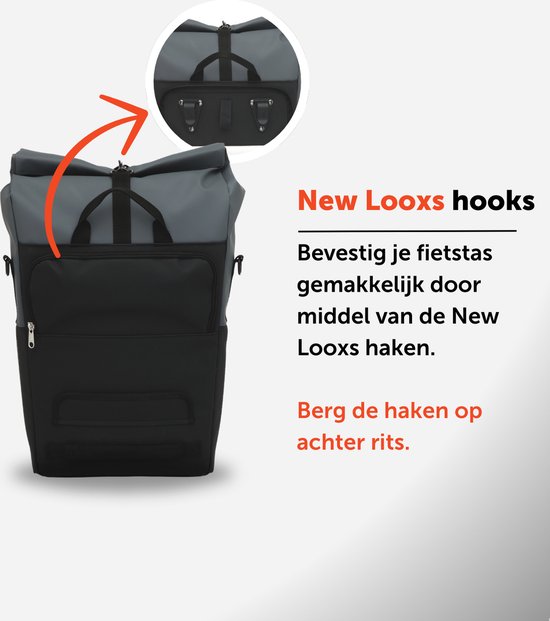 New Looxs Nyborg Single - Fietstas Enkel - Afneembare Schoudertas - 13 inch Laptopvak - Waterdicht Polyester - 17 liter - Zwart & Donker Grijs van New Looxs — afbeelding 3
