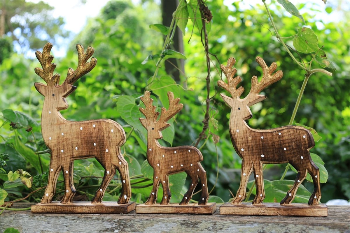 Set van 3 houten hertjes
