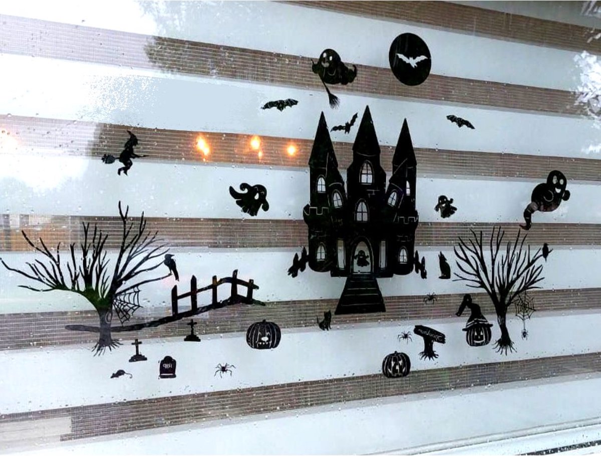 CustomCrafts by Tasj - Herbruikbare Statische Raamstickers - Halloween Spookhuis - Zwart