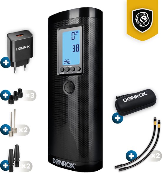 Donrox Ride F511 – Mini Compressor | Elektrische Fietspomp & Bandenpomp – Bundel met Oplader & Reserve Onderdelen – Premium