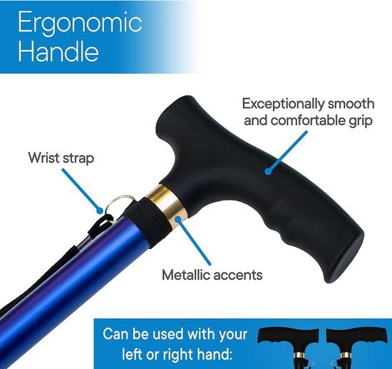 Bâton De Marche Pliable Bleu Réglable Antidérapant - Adulte Unisexe - Neuf Avec étiquettes