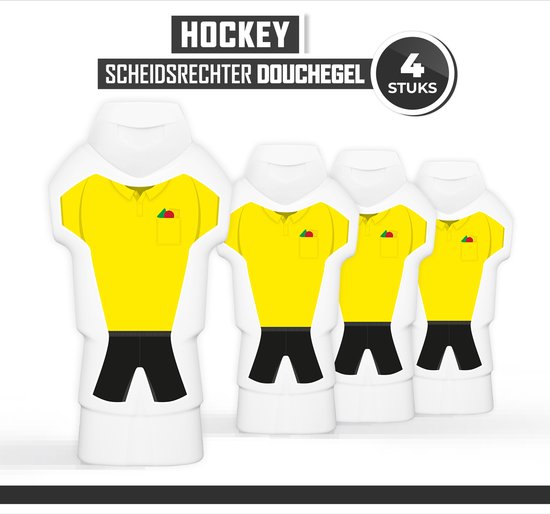 Foto: Douchegel scheidsrechter hockey 4 stuks showergel sport cadeautje scheids week van de scheidsrechters douchegel tenue fles sport klein bedankt cadeau scheidsbedankt gift wedstrijd toernooi scheidsrechtersshirt kaartenset geel