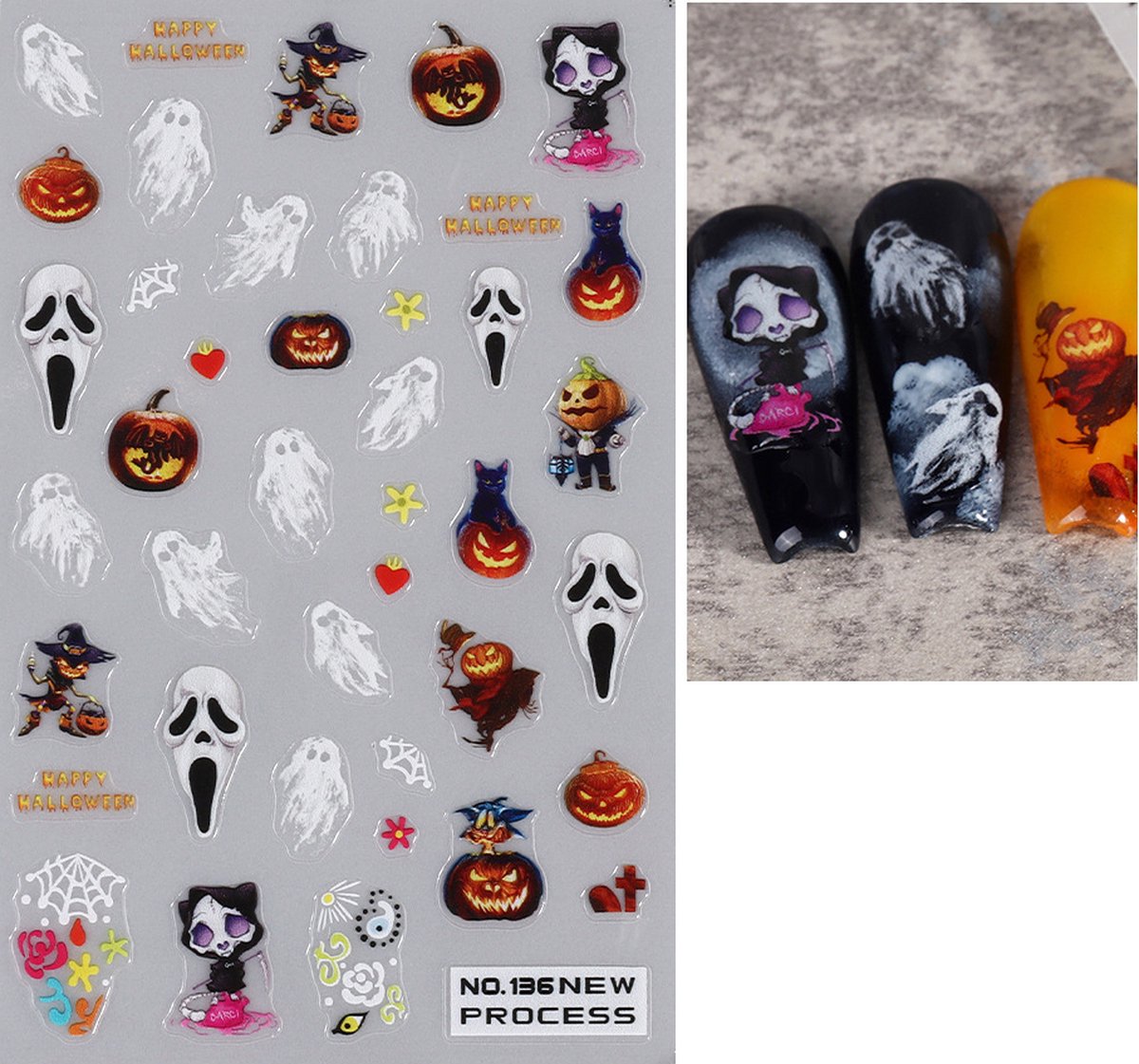 Elysee Beauty - Halloween nagelstickers - 6 vellen - Zelfklevend nageldecoratie - skull, scream, scary design stickers - Nail art tools for DIY manicure — cadeau in Hobby - foto 7