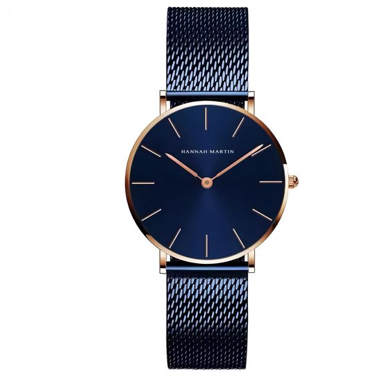 Montre élégante Hannah Martin | Bleu | Couleur or rose | Assiette Blauw | Borasi | Montres femme | Montres Femme | Montres les Best vendues | Beau cadeau | Cadeau pour elle | Cadeau de fête des mères