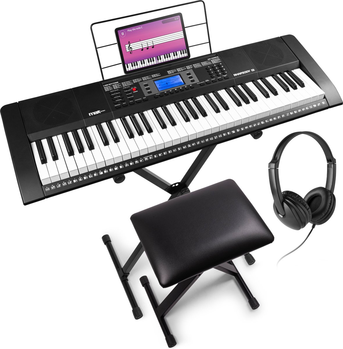 Bol.com Complete keyboard set - MAX Rhapsody61M met 61 toetsen - Inclusief bankje, standaard en koptelefoon aanbieding