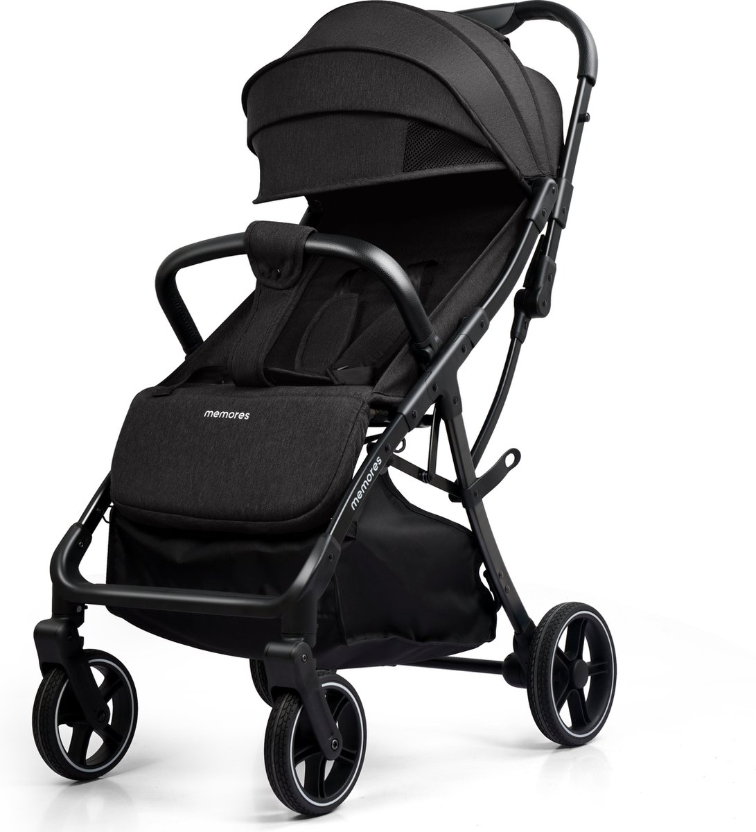 Memores Plooibuggy Zwart - Buggy Inklapbaar Inclusief Regenhoes, Bekerhouder en Tassenhaken - Peuter -Extra licht & Compact voor Vliegtuig, Auto & OV - Extra Veilig en Wendbaar door Grote Massieve Wielen - Tot 4 jaar - Kinderwagens - Wandelwagen - M1 – foto 4