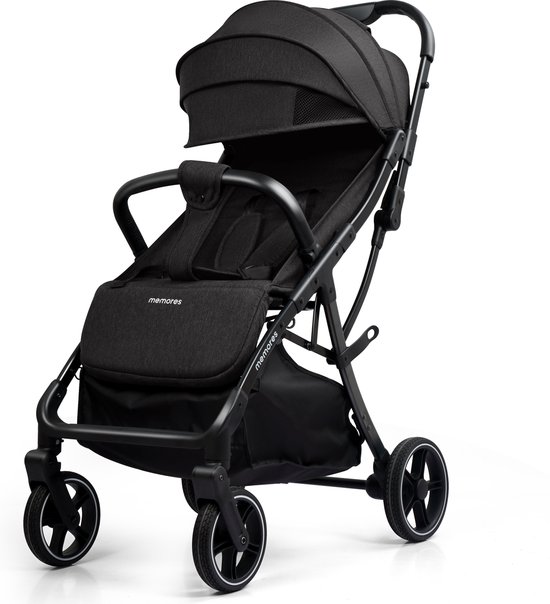 Foto: Memores plooibuggy zwart buggy inklapbaar inclusief regenhoes en bekerhouder peuter extra licht compact voor vliegtuig auto ov extra veilig en wendbaar door grote massieve wielen tot 4 jaar kinderwagens wandelwagen m1