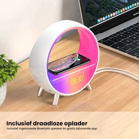 LotaHome - Wake Up Light - Wekkerradio - Met Zonsopgang en Bluetooth Speaker - Draadloze Oplader - Wifi - Cadeau - Wake Up Light met Natuurlijke Geluiden - Smart - Digitale Wekker - Slaapwekker - Lichtwekker - Google Home & Amazon Alexa - Led Light van LotaHome — afbeelding 3