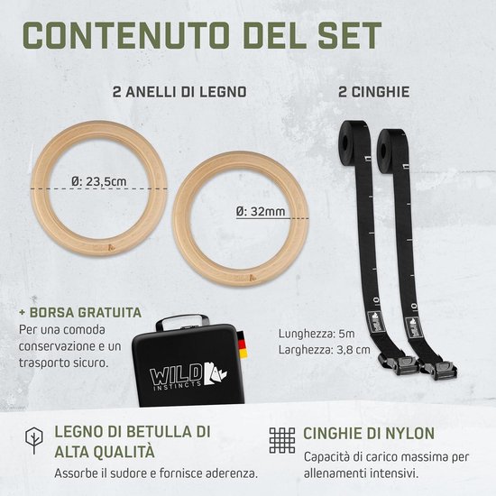 Houten Turn Gym Ringen 28MM – Inclusief Verstelbare Straps en Draagtas