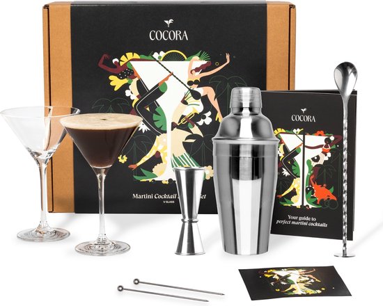 Foto: Cocora martini geschenkset 8 delige rvs cocktail set cocktail shaker cocktail maatbeker martini glazen cocktail boek met o a pornstar espresso martini recept verjaardag cadeau kado voor vrouw haar vriendin zilver