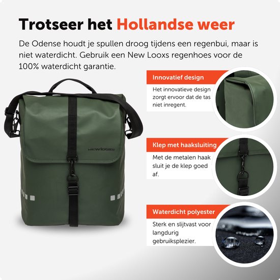 New Looxs Odense Single - Enkele Fietstas - Waterdicht Polyester - Afneembare Fietstas Enkel - Geschikt voor Elektrische Fietsen - 17,5 liter - Groen van New Looxs — afbeelding 3