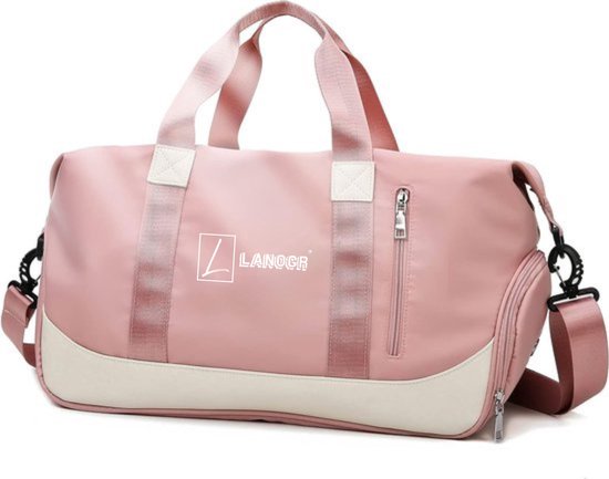 Foto: Sporttas dames en heren reistas met schoenenvak natte tas weekendtas fitnesstas waterdicht groot gym bag handbagage travel bag boodschappentas duffelbag voor sport fitness outdoor roze