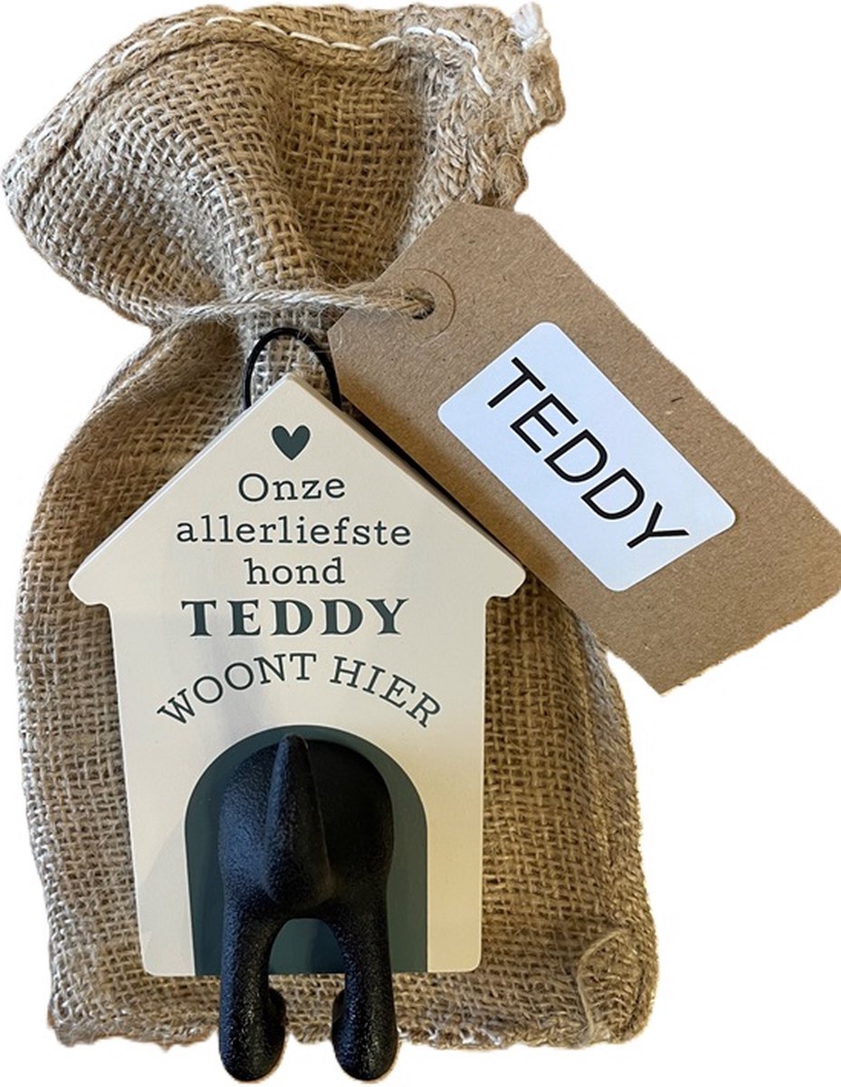 History& Heraldry Ltd Hondenriemhouder-Teddy-in leuk kado verpakking-15cmx10cm-woonaccessoires-hondengarderobe-kapstok voor honden-kado idee voor hondenbezitters-haak voor hondenriem creme