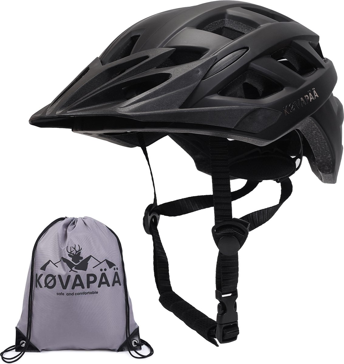 Køvapää® Tolva - Fietshelm - Zwart - Maat 56-61 cm - M/L - Afneembaar vizier - Fietshelm Volwassenen - Fietshelm Dames - Fietshelm Heren - Mountainbike Helm - Fietshelmen - Fietshelmen - fietshelm dames elektrische fiets - Fietshelm Dames Volwassenen