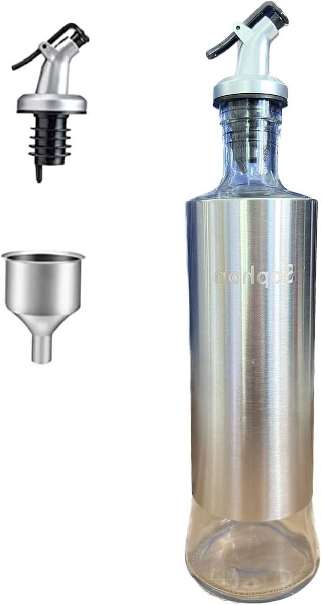 2 Bouteilles huile/vinaigre inox 300 ml avec bec verseur + entonnoir, pour grillades/cuisine - La cave 2 Bouteilles huile/vinaigre inox 300 ml avec bec verseur + entonnoir, pour grillades/cuisine - La cave