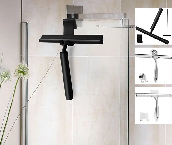 Zuigmond voor douche glazen deuren, 11 inch multifunctionele siliconen douche-zuigmond voor badkamer, raamreiniging, met anti-roest handvat, zelfklevende haak, siliconen ophangtouw, voor spiegel, tegel