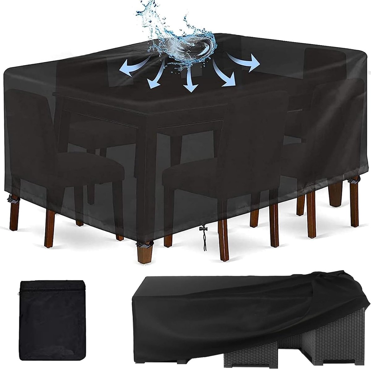 Luvetrex ® Tuinmeubelhoes, hoes voor rechthoekige tuinmeubelen, waterdichte tuintafelhoes, 420D Oxford stoffen beschermhoes voor tuintafel, zitset, winddicht, uv-bestendig, 280 x