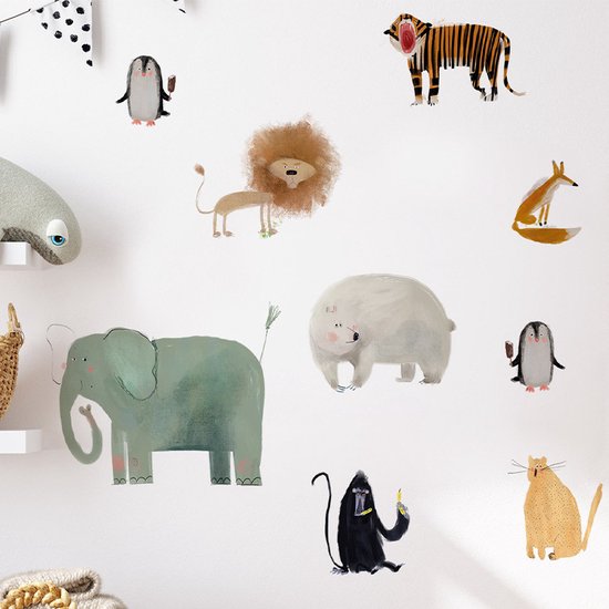 Sticker Muursticker chambre d'enfant | Animaux de la jungle rétro | animaux de dessin animé | aquarelle | Autocollants autocollants | Chambre des enfants |Chambre de bébé | chambre à coucher | Fille | Garçon | Décoration | Stickerkamer®