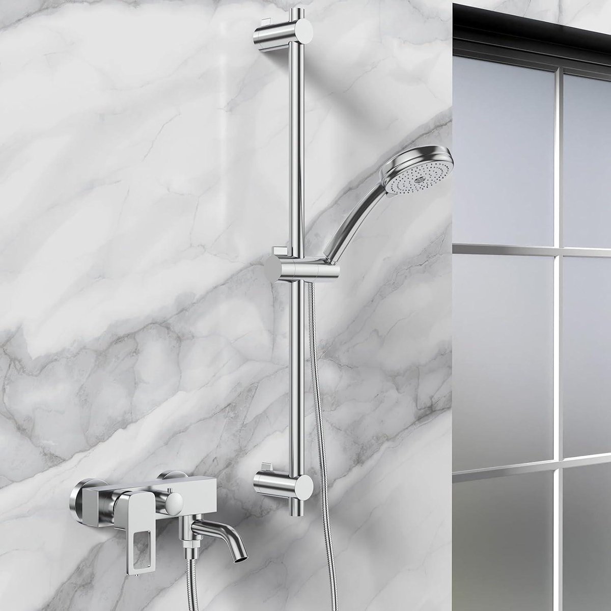 Wandgemonteerde douche-verhogingsstang met verstelbare douchekophouder - roestvrijstalen ronde douchebeugelstang - 610 mm - badkamer accessoires