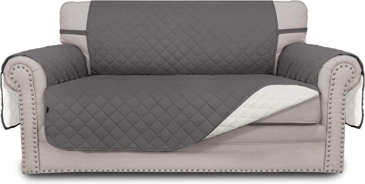 Beschermer bankovertrek omkeerbaar doorgestikt antislip 2-zits donkergrijs ivoor kinderen katten honden