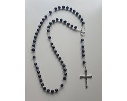 Rozenkrans, Paternoster gemaakt met Zwarte agaat kralen ( halfedelsteen ) en o.a. kristallen van Swarovski, gebedssnoer, kruisteken, Meditatie, spiritueel, geloof, geloofsteken, Cadeau, ketting, kruis, gebedssnoer, kerstpakket cadeau