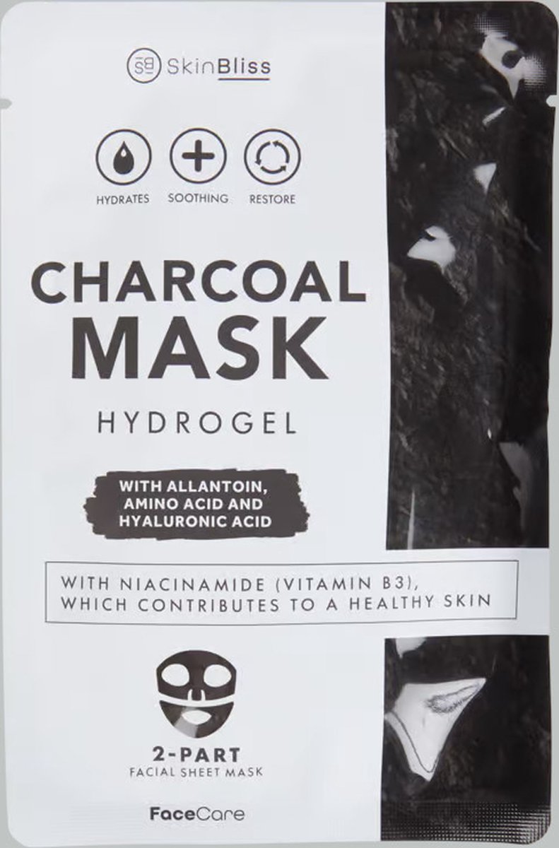 Goedkoopste Gezichtsmasker face care - Charcoal hydrogel - met niacamide, vitamine B3 - reinigend herstellend hydraterend verzachtend - 2 delig tissue masker - sheet mask