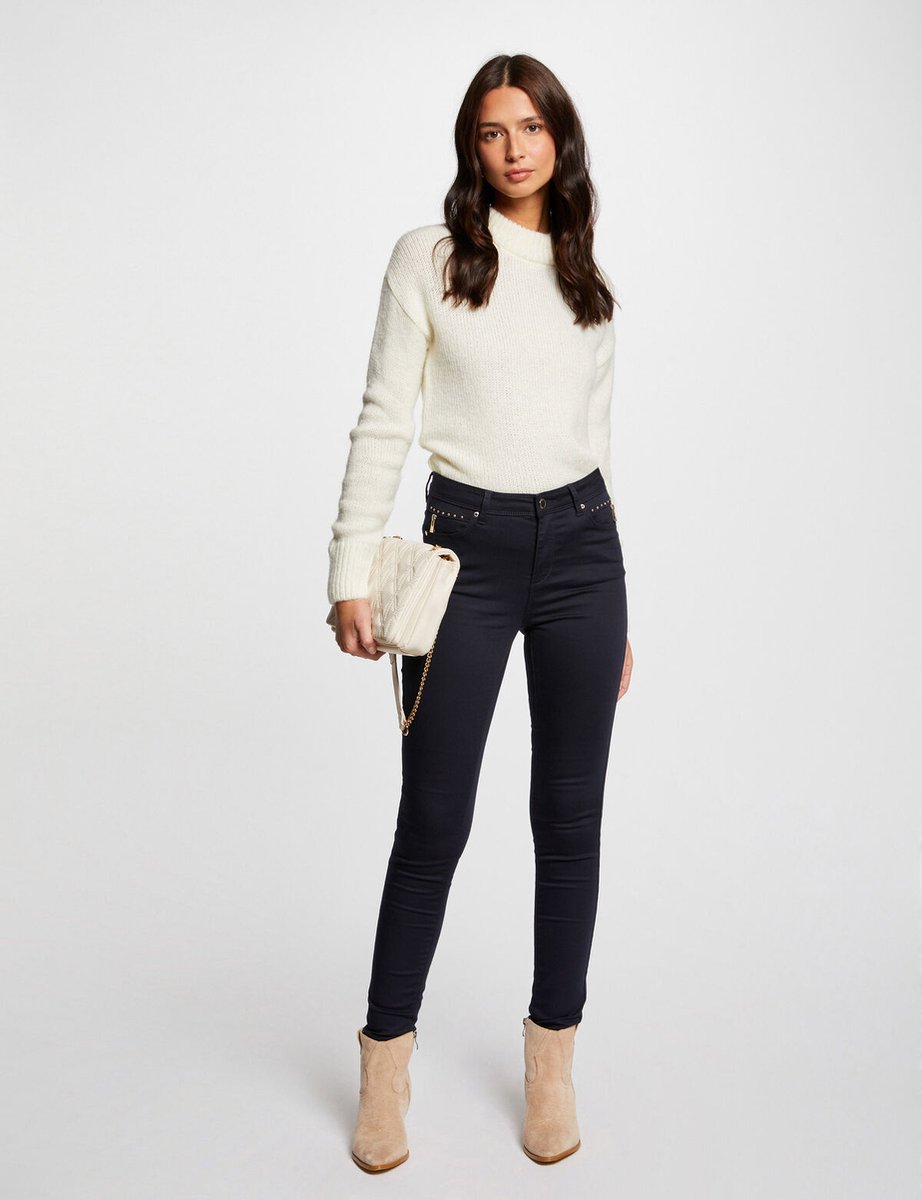 Morgan - Skinny trousers with satin effect 241-Palou navy - Maat : 34