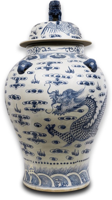 Foto: Chinese pot met deksel met handbeschilderde draak ginger jar 50 cm