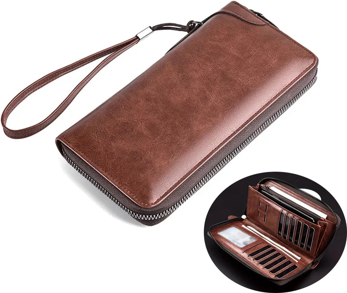 Lange Zipper Portemonnee voor Mannen - Hoogwaardige PU Leren RFID Beschermde Business Clutch, Creditcardhouder en Portemonnee, Luxe Portemonnee, Mannelijke Portemonnee, Zakelijke Clutch, Mode Accessoires voor Mannen