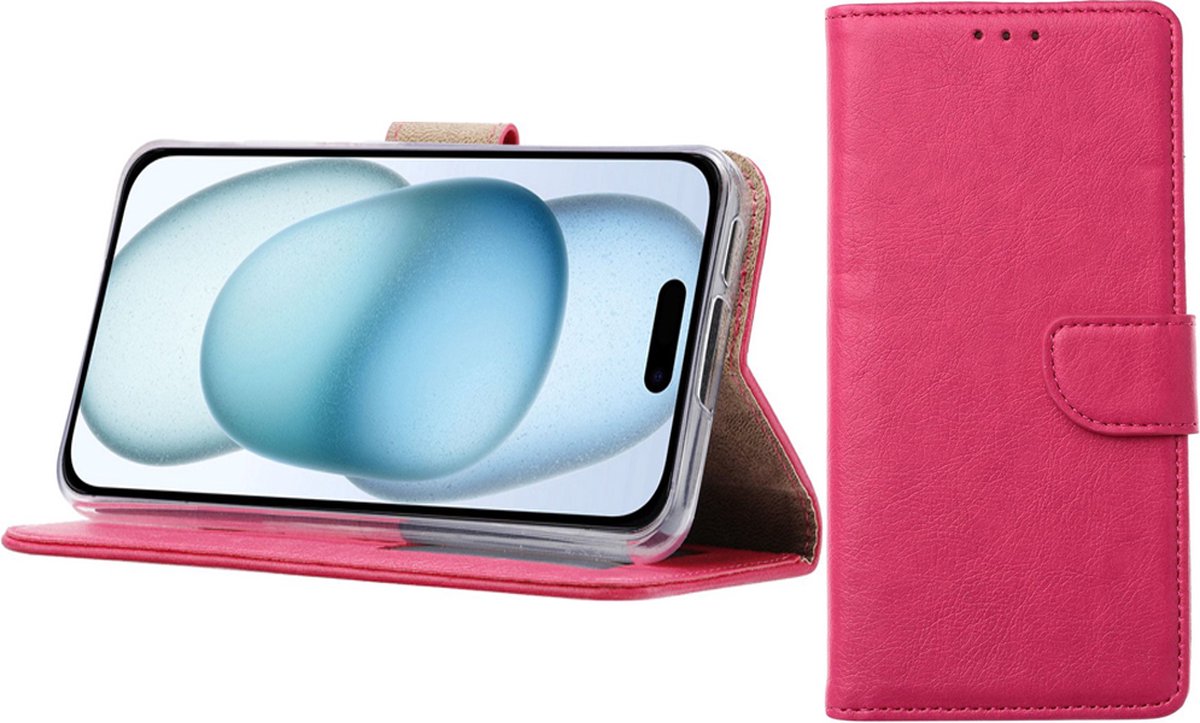 BixB Hoesje Geschikt voor iPhone 16 Plus – portemonnee bookcase met pasjeshouder - Roze