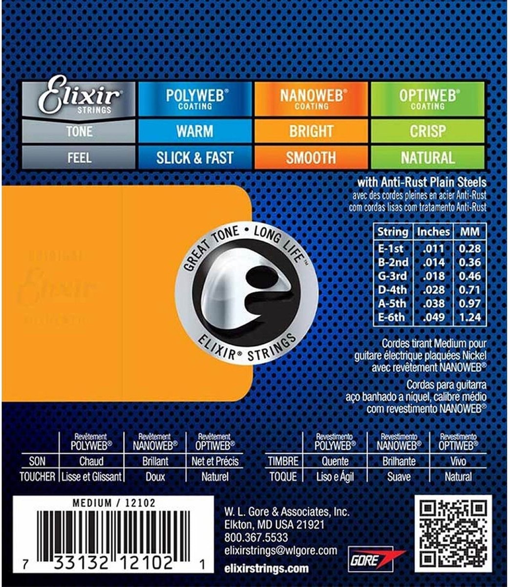 Elixir EL-12102 snaren set elektrisch coated, medium, 011-014-018-028-038-049